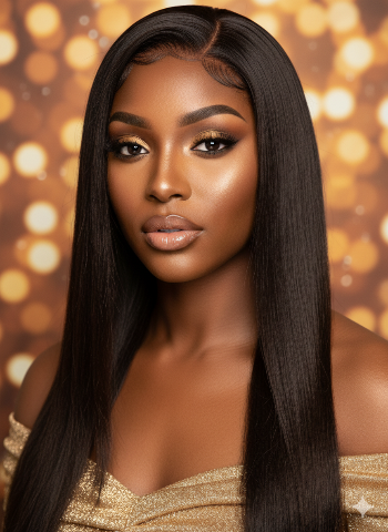 100% Naturlig Hår Peruk på en kvinna med Långt, Svart & röd, Vågig & Silkeslent hår