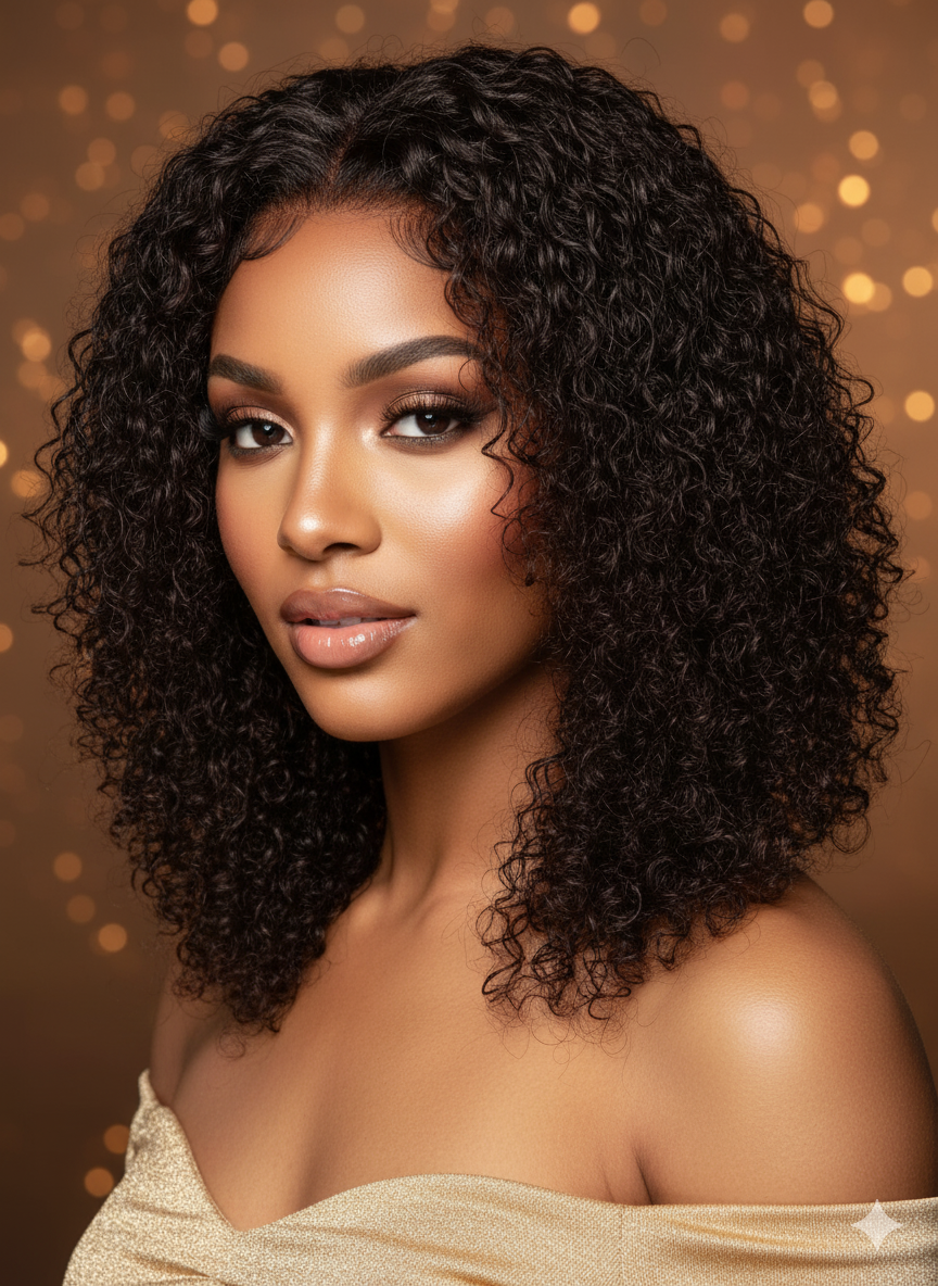 100% Naturligt Hår Peruk | Långt, Svart, Lockigt & Silkeslent