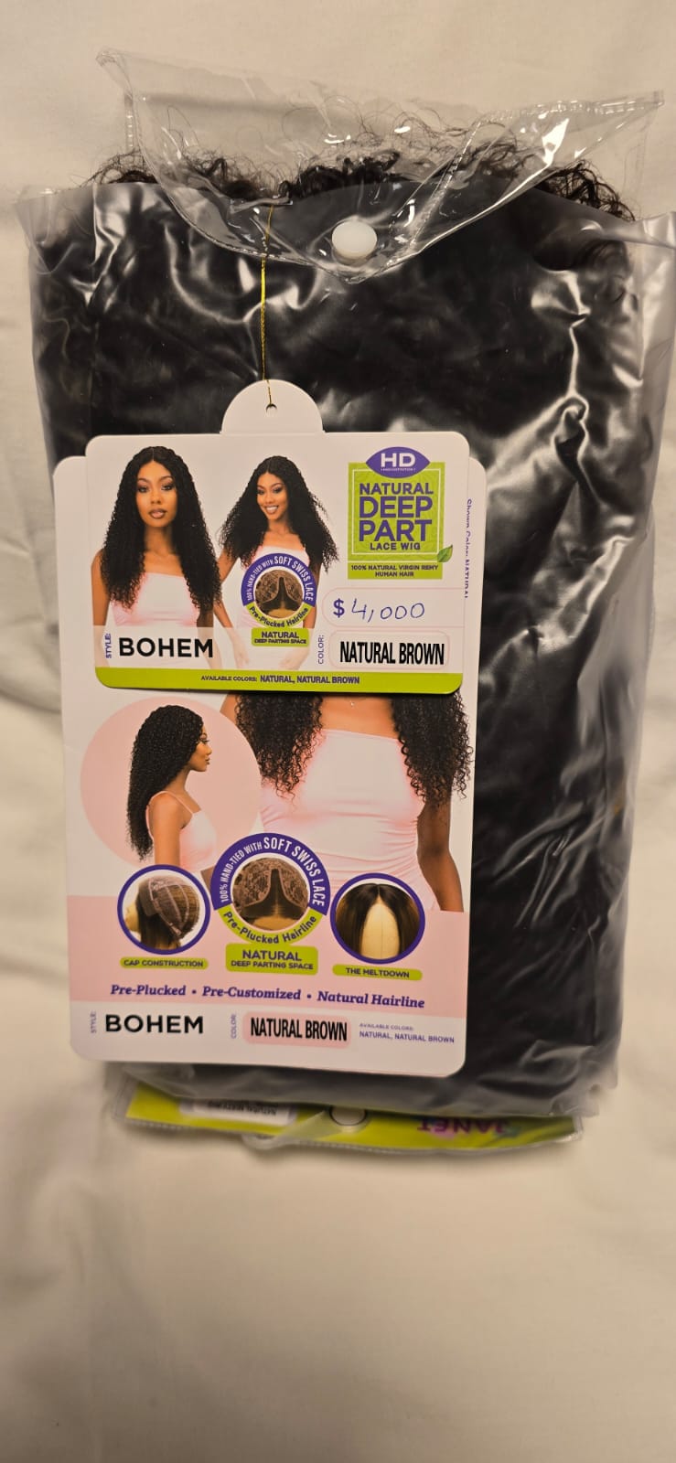 100% Naturligt Hår Peruk | Långt, Svart & röd, Vågigt & Silkeslent